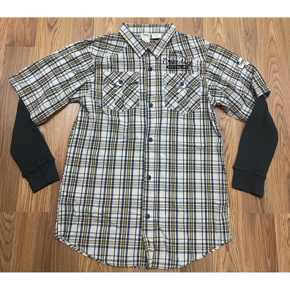 Timberland Shirt Mens XL Thermal Layered Plaid Button Front Outdoor